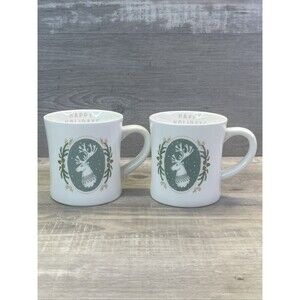 Rudolph Happy Holidays Christmas Mug Pastel Colors Reindeer Coffee Tea Cup Set 2